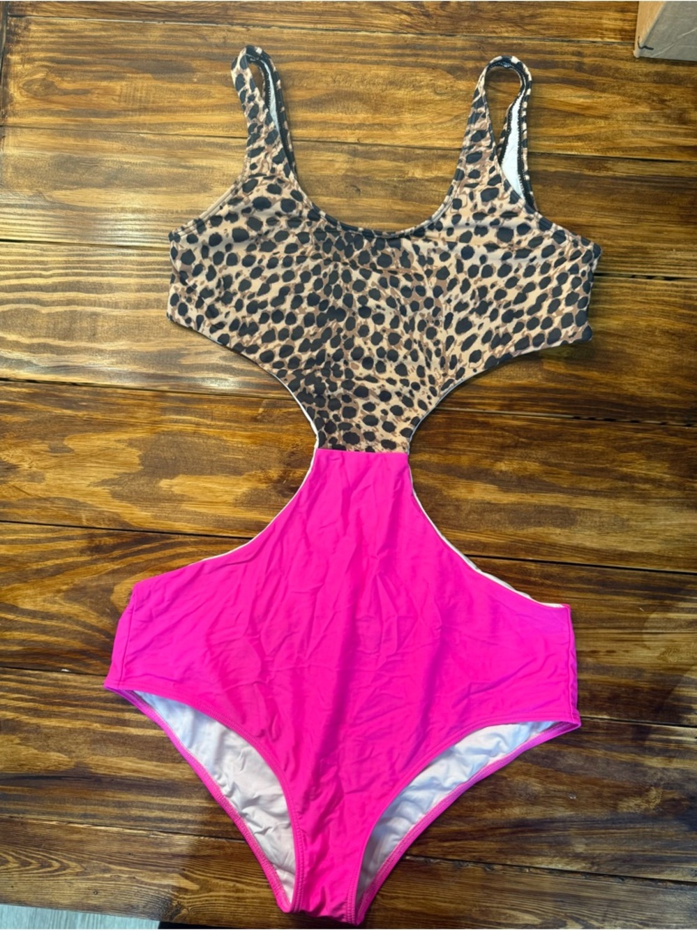 Pink Lily Leopard Print & Hot Pink Cutout One-Piece Swimsuit large